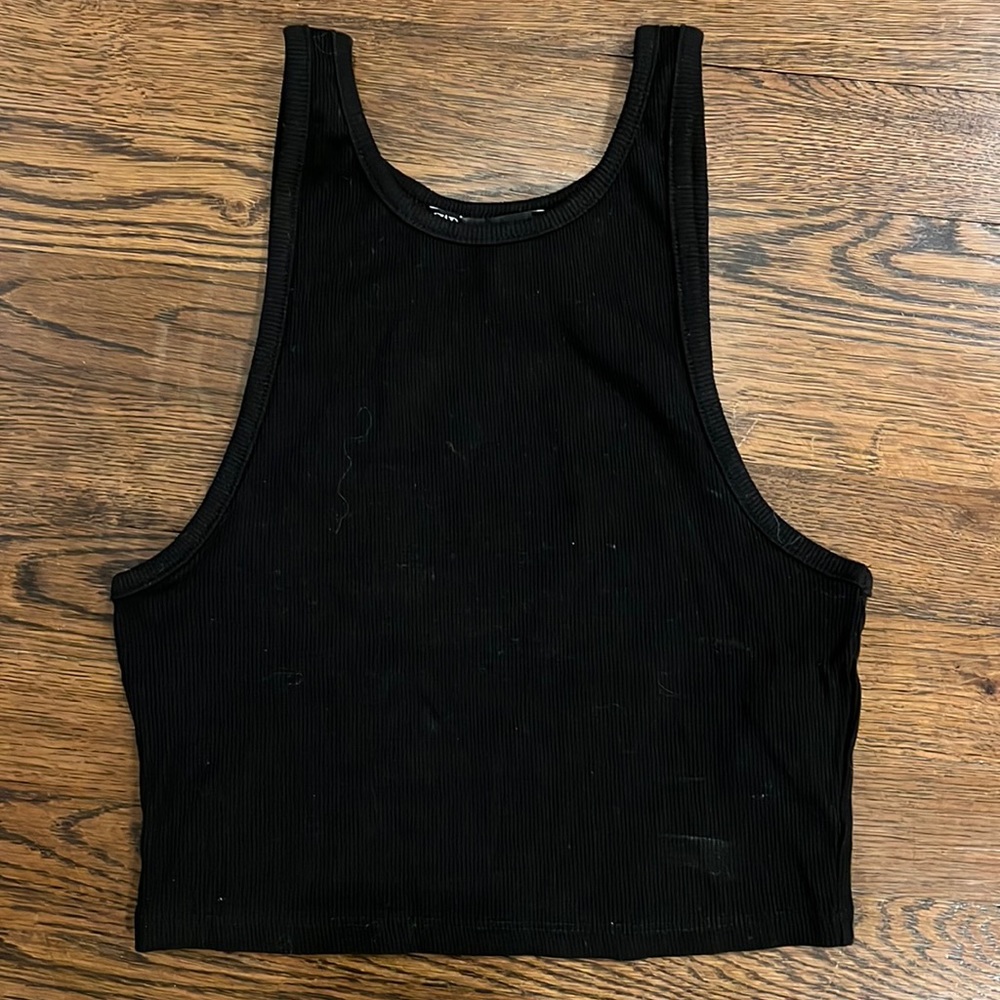 Zara Black Ribbed Cropped Tank Top Size Medium